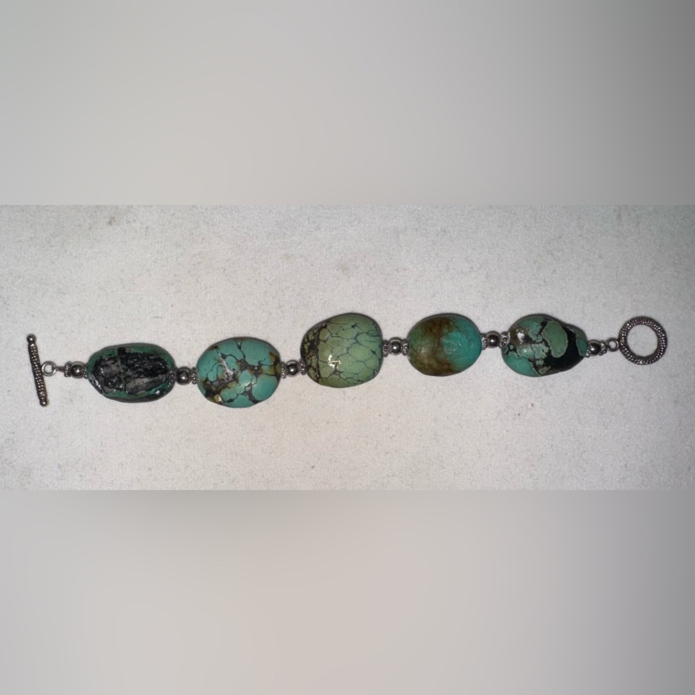 Native American Navajo Sterling Silver Chunky Turquoise Bracelet